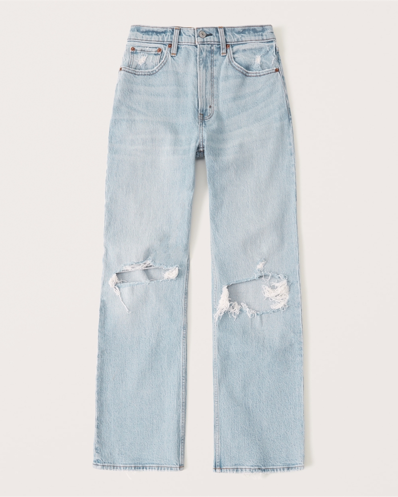 Abercrombie & Fitch Women's 90s Ultra High Rise Relaxed Jeans in Light Ripped Wash - Size 24L