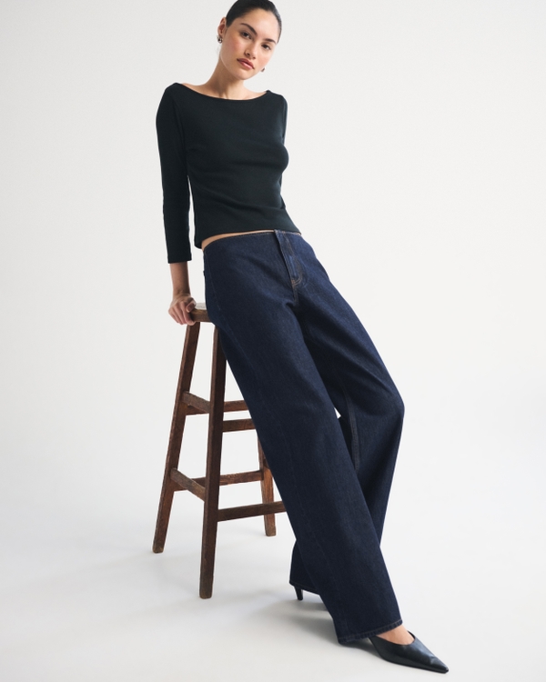 Clean Waist Low Rise Ultra Loose Jean, Rinse view 1