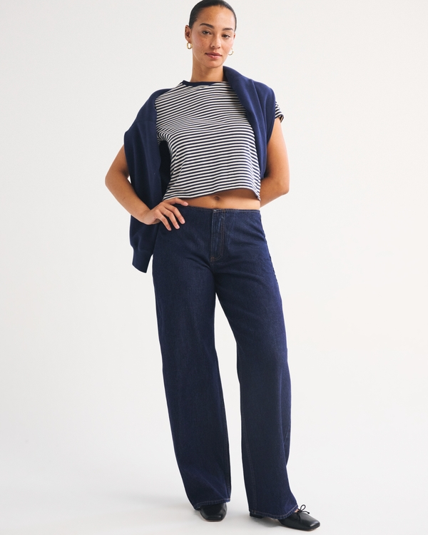 Curve Love Clean Waist Low Rise Ultra Loose Jean, Rinse view 1