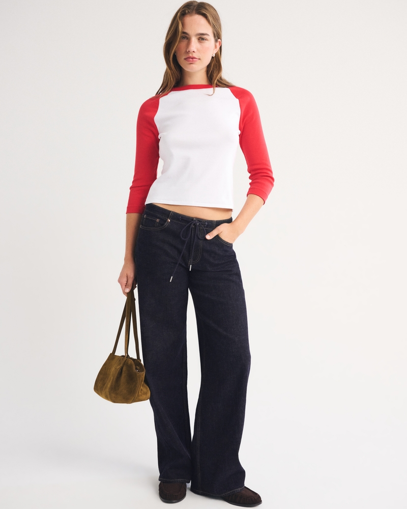 Linen-Blend Low Rise Ultra Loose Drawstring Jean - rinse by Abercrombie & Fitch