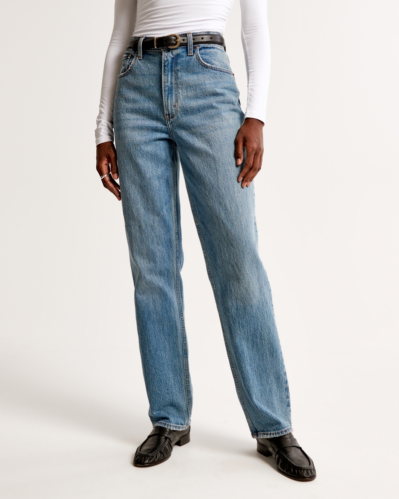 Tall Unpicked Hem High Rise 90s Straight Jeans in Vintage Light