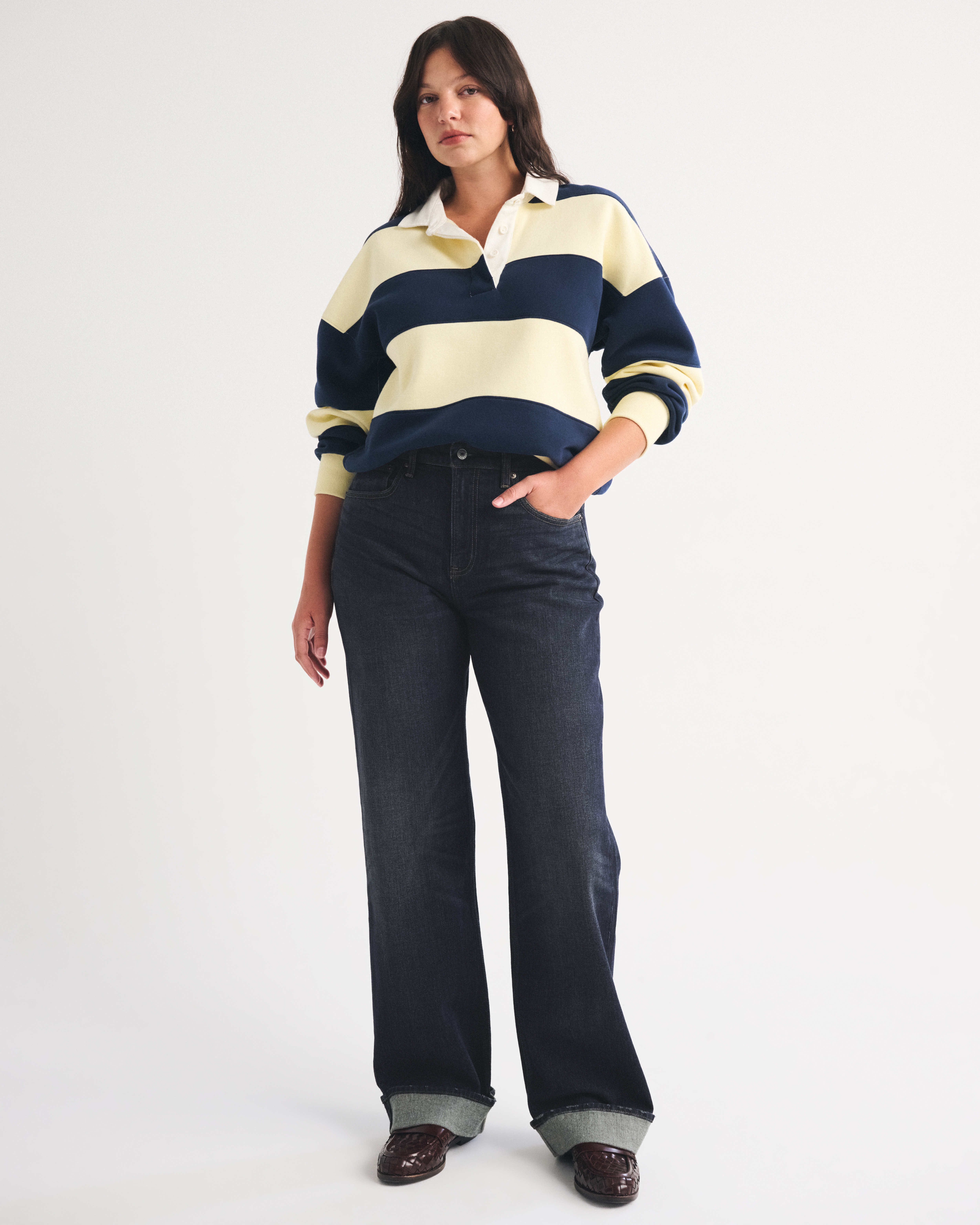 Abercrombie & Fitch Curve Love High Rise 90s Relaxed Jean In Dark Process