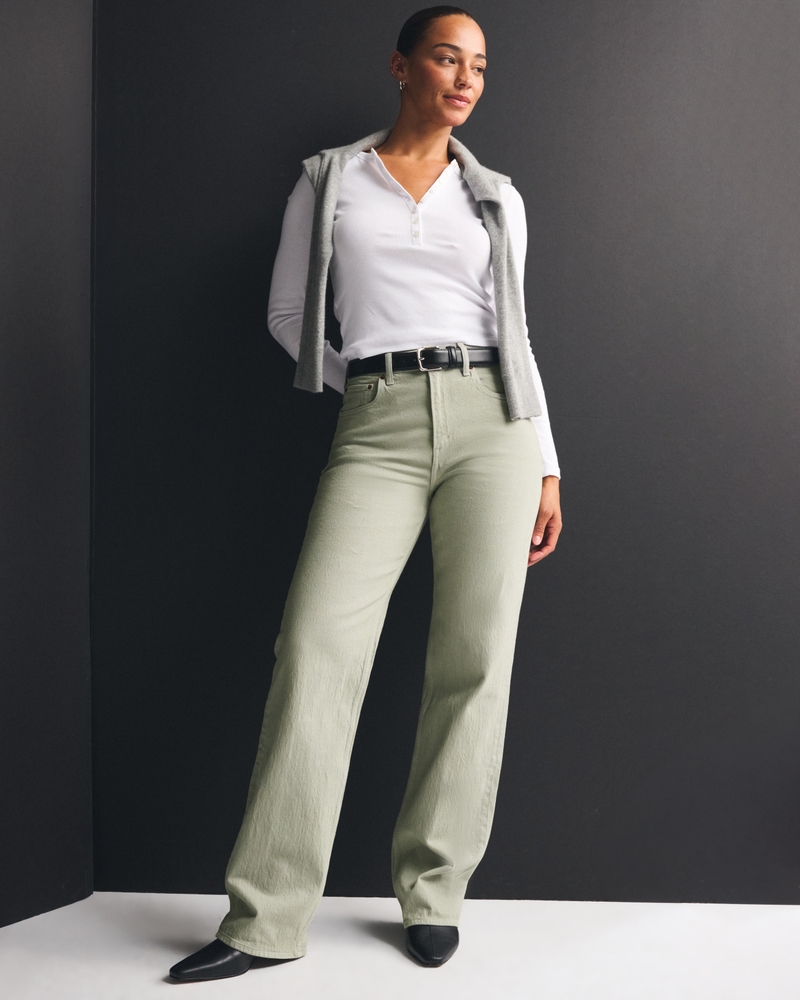 Curve Love High Rise 90s Relaxed Jean - aloe by Abercrombie & Fitch