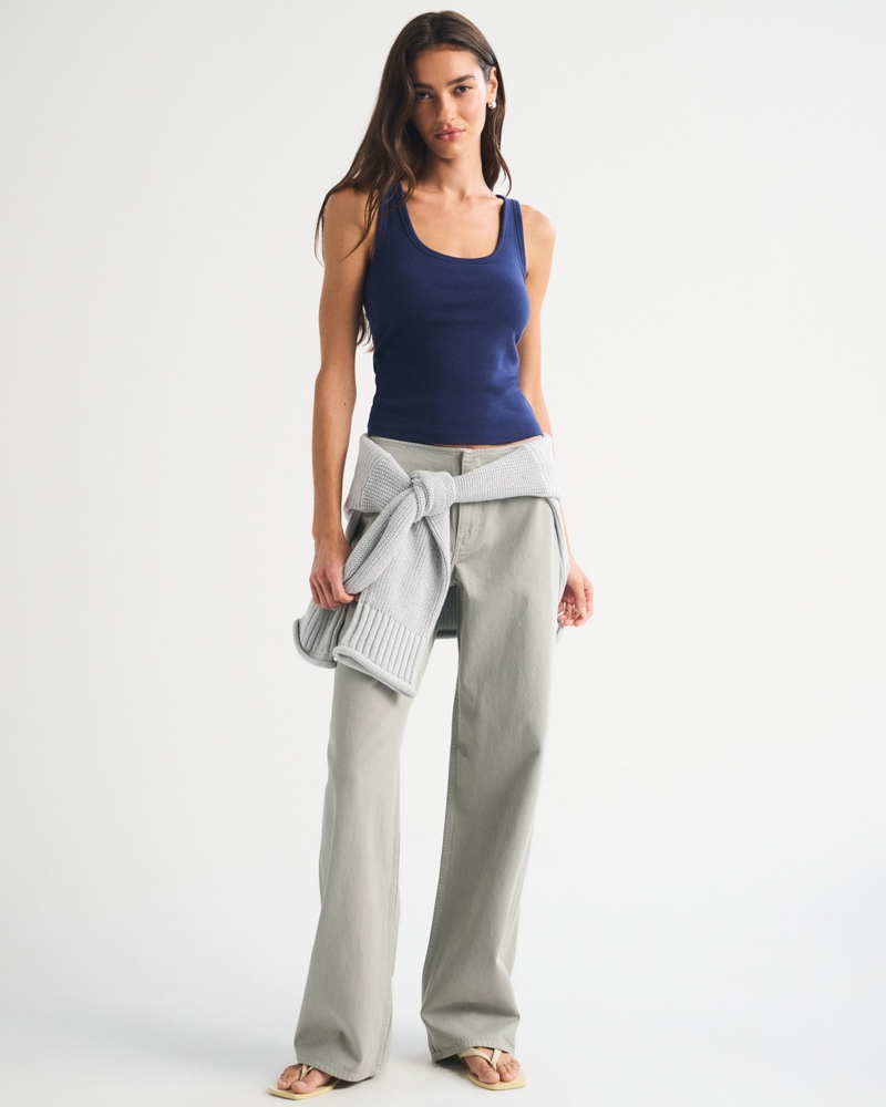 Clean Waist Low Rise Ultra Loose Jean - aloe by Abercrombie & Fitch