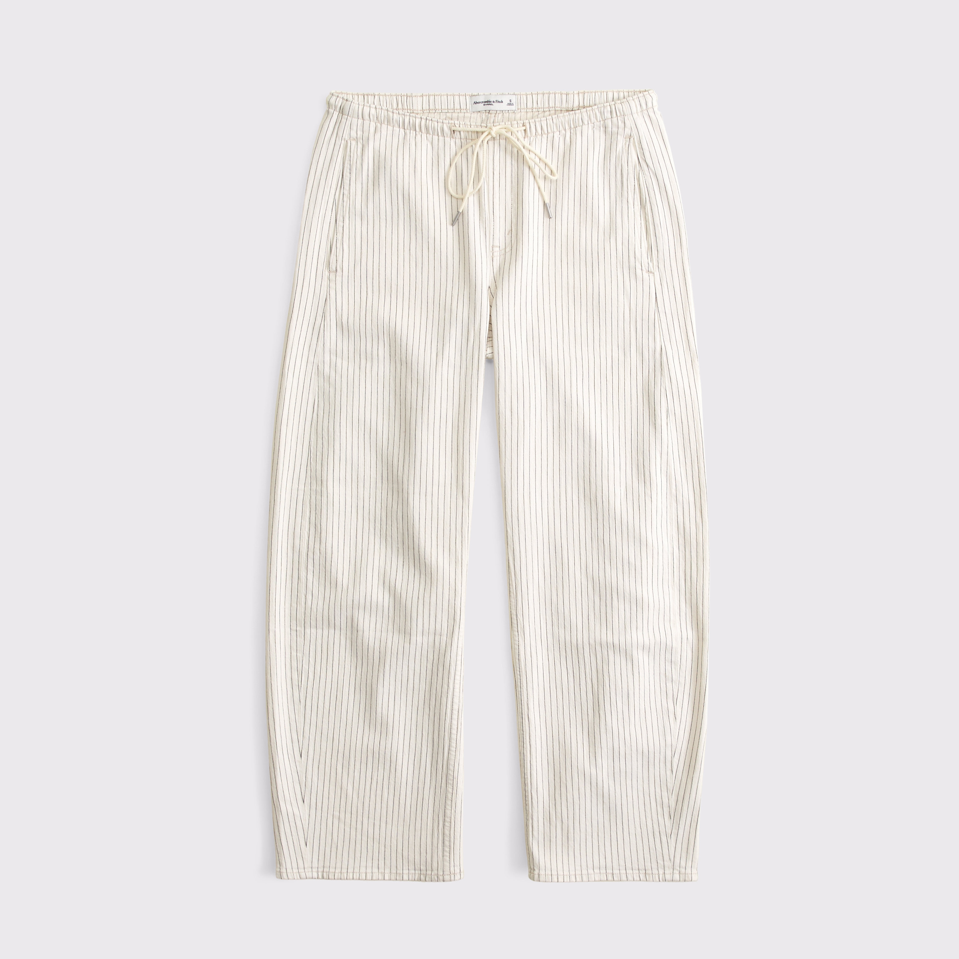 Женские джинсы Abercrombie & Fitch Linen-Blend Denim Pull-On Barrel Jean, цвет: Экрю полосатый — фото 1