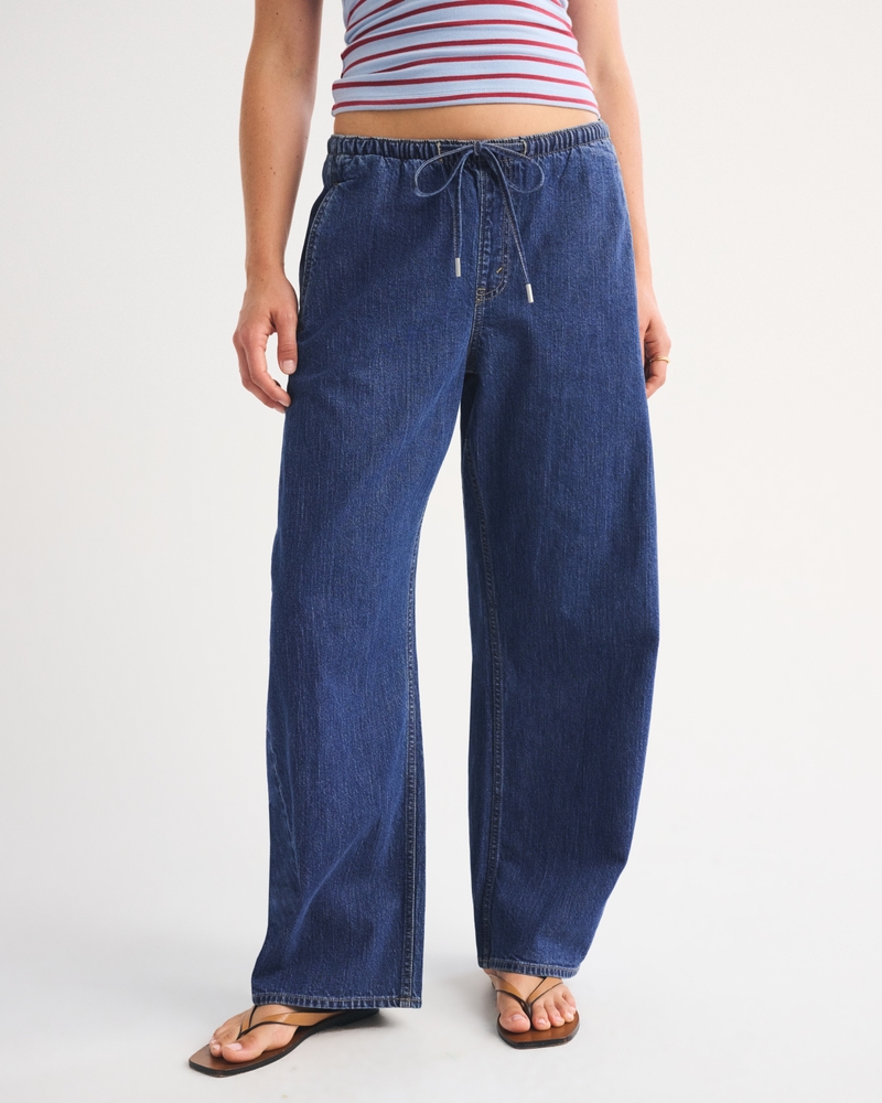 Linen-Blend Denim Pull-On Barrel Jean