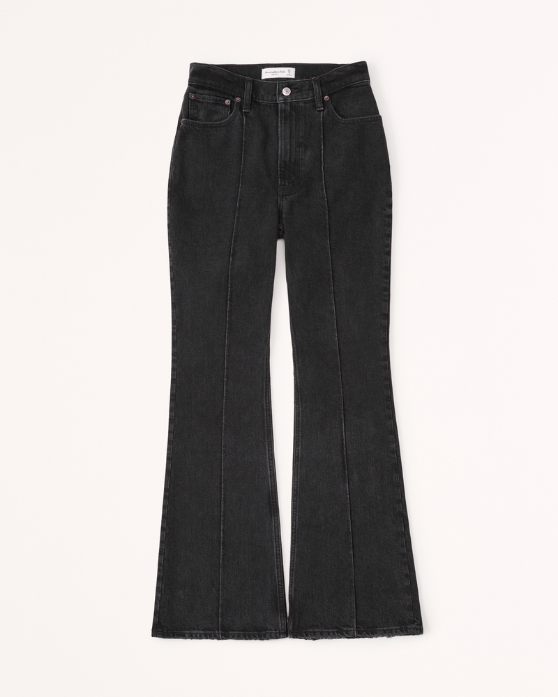 Express  Super High Waisted Seamed Bell Flare Jeans in Dark Wash