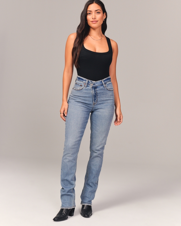 Curve Love Ultra High Rise 90s Slim Straight Jean, Medium With Criss-cross Waistband