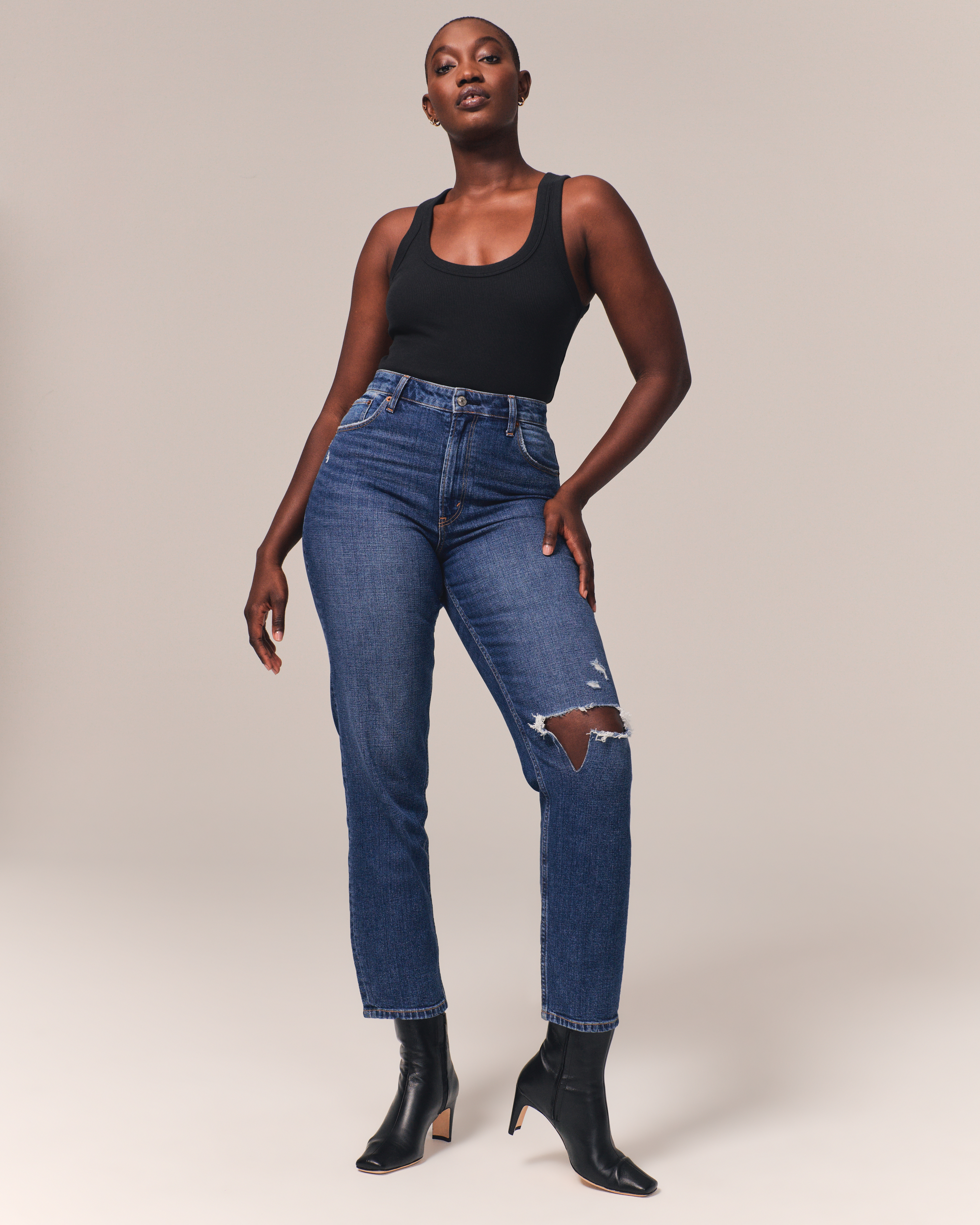 Jean mom slim online taille haute