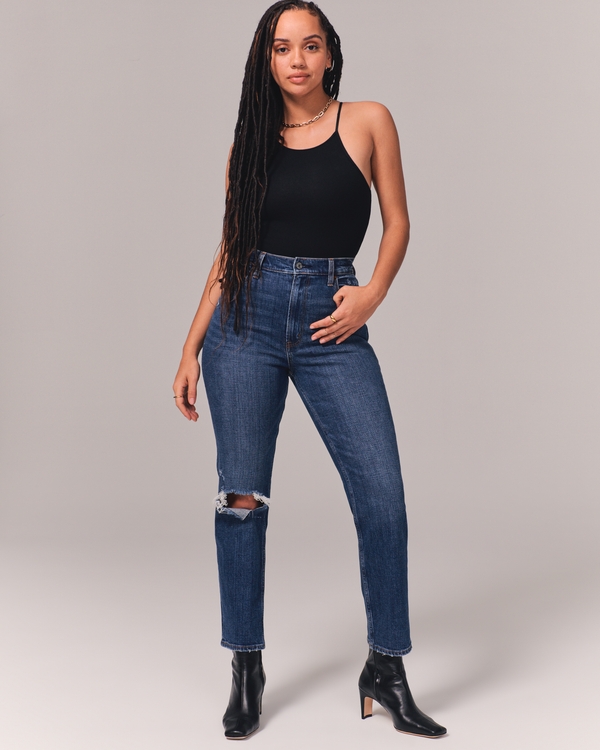 Pantalones DE Mujer DE Mezclilla MOM Jeans Corte Recto Tiro DE Cintura Alta  Holgados Pants Comodos (as1, Numeric, Numeric_28, Regular, Regular,  Mezclilla Oscuro) : : Ropa, Zapatos y Accesorios