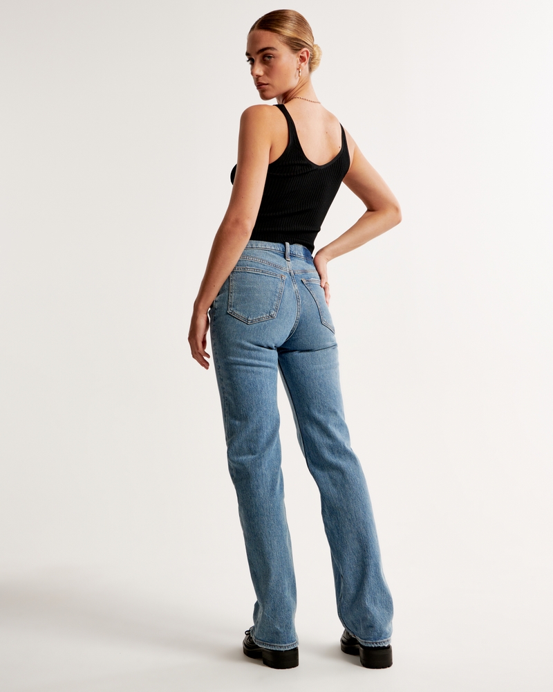 90's Style Cuffed Hem High Rise Straight Jeans - PB & Lotus