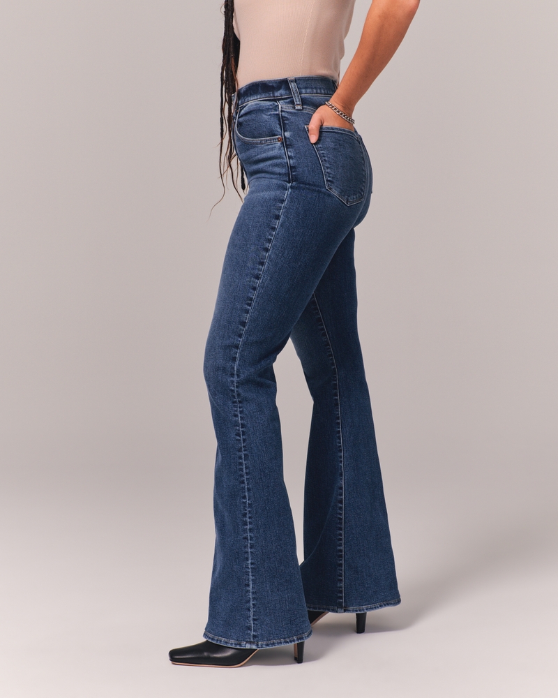 High-rise Bell-bottom Jeans, Semi-stretch High Waist Boot-cut Flare