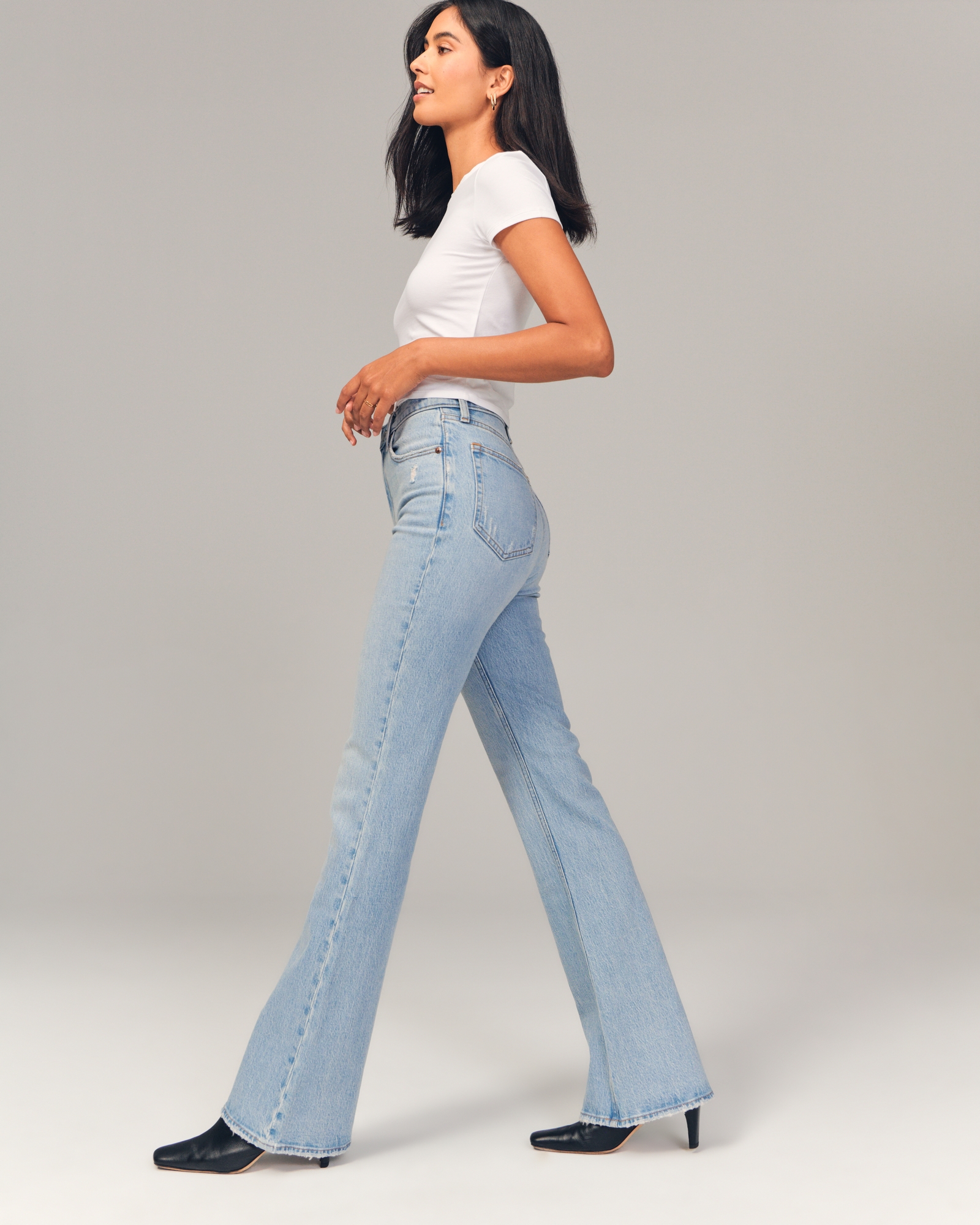 White Midriff and Vintage High Waist Trousers