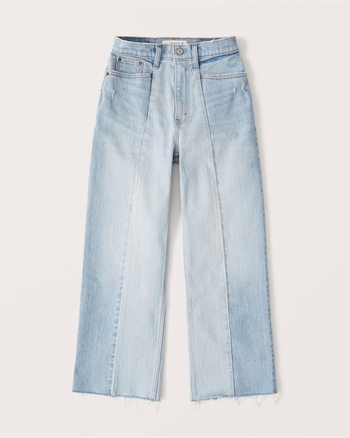 Apricot Solid Color Seamed Center Wide Leg Cropped Jeans main image 0