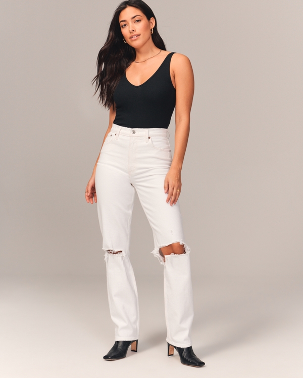 Curve Love Ultra High Rise 90s Straight Jean, White Destroy