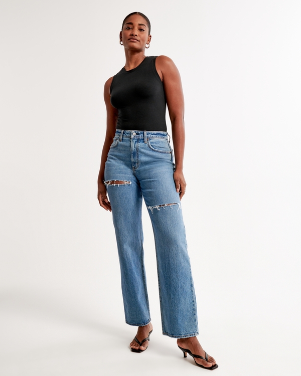 Abercrombie ripped high hot sale rise mom jeans