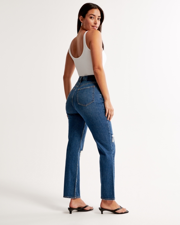 Women's Ultra High-Rise Ripped Light Wash Mom Jeans