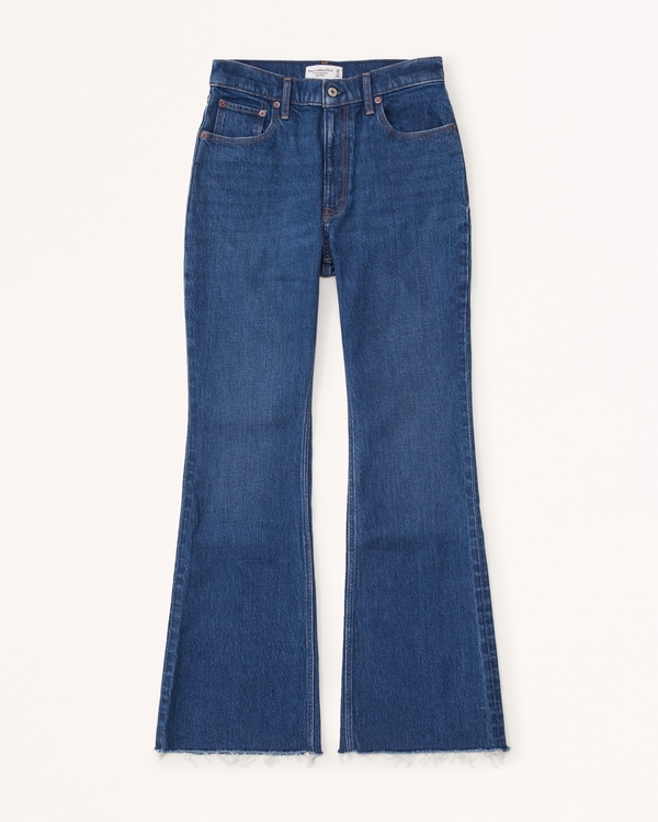 High Rise Vintage Flare Jean, Dark With Raw Hem