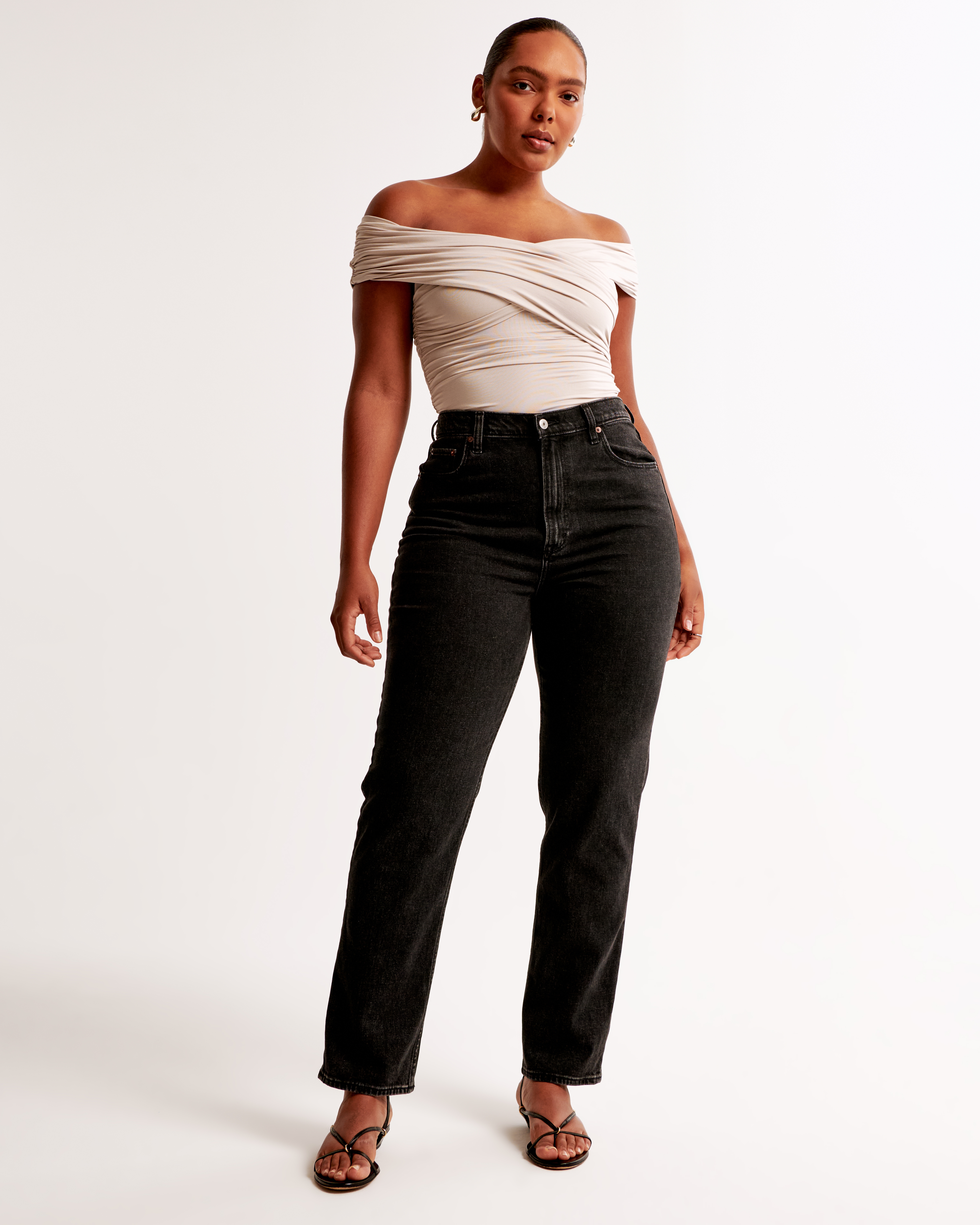 Abercrombie & Fitch Curve Love Ultra High Rise Ankle Straight Jean In Black