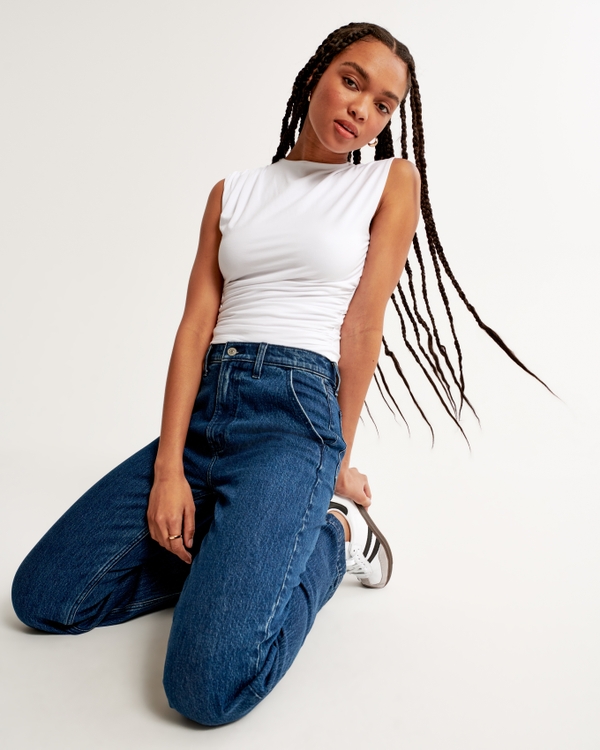 High Rise 90s Relaxed Jean, Dark With Trouser Pockets