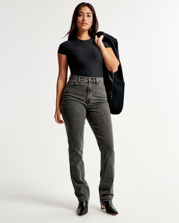 Curve Love Ultra High Rise 90s Slim Straight Jean, Dark Grey