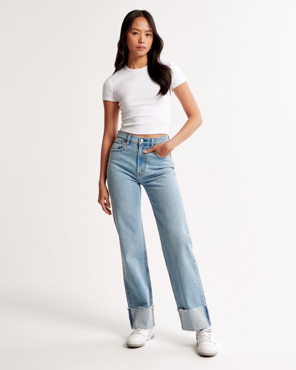High Rise 90s Relaxed Jean, Medium With Cuff Hem