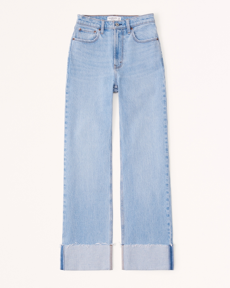 Light Blue Versatile Straight Jeans, Loose Fit Slash Pockets Baggy