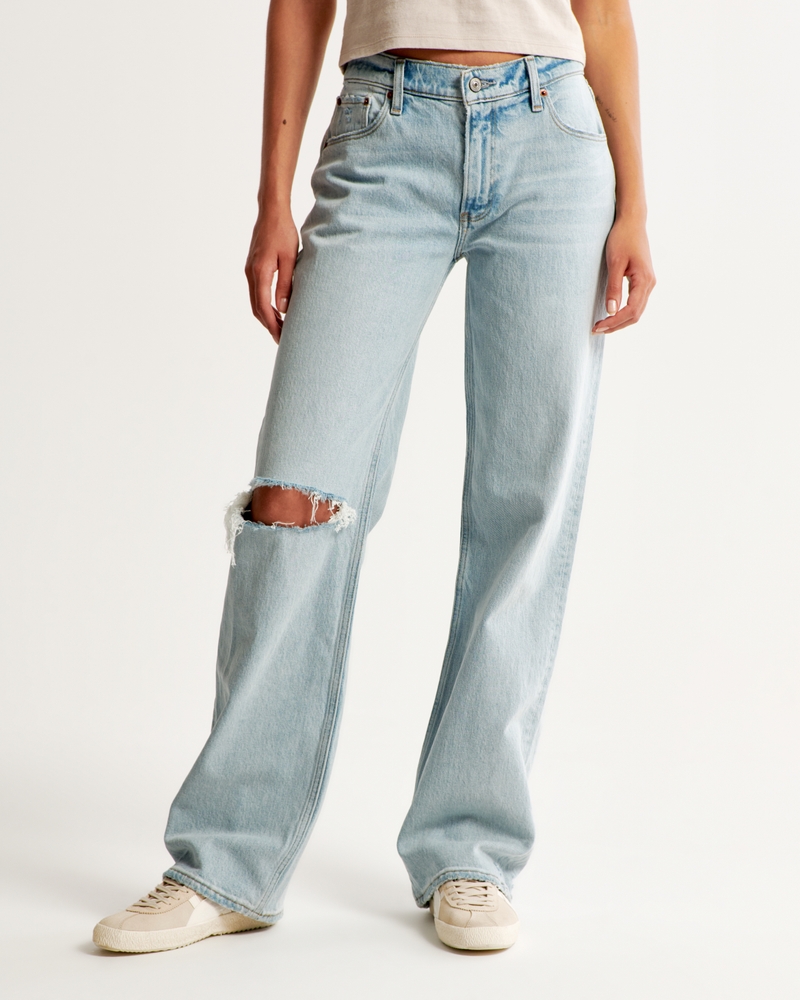 Hollister low rise relaxed baggy jean in light wash blue