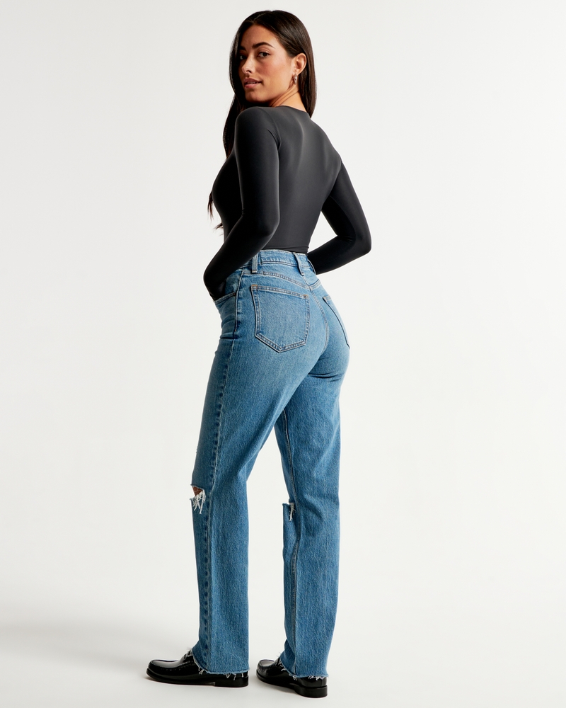 Abercrombie & Fitch Curve Love 90s straight fit jean in dark blue