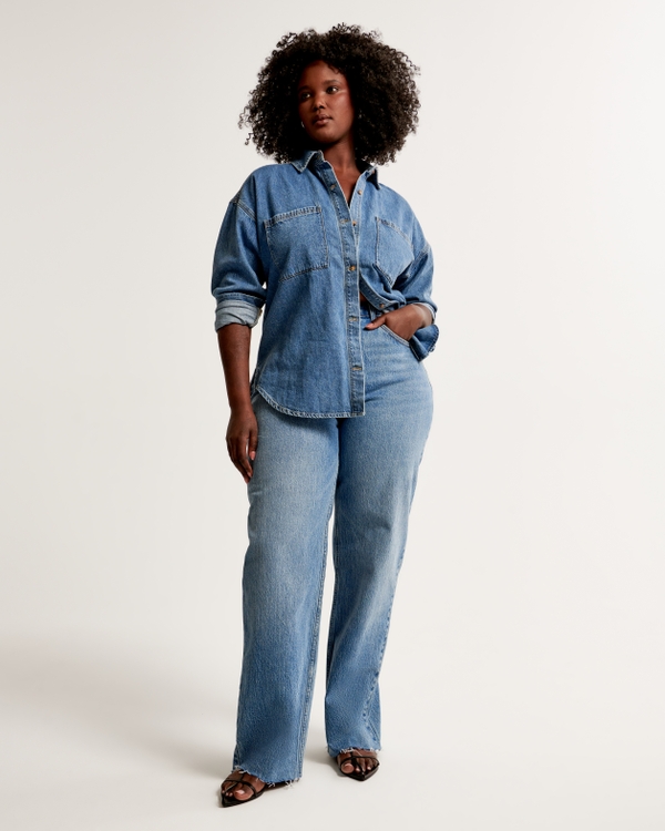 Curve Love High Rise 90s Relaxed Jean, Medium With Raw Hem