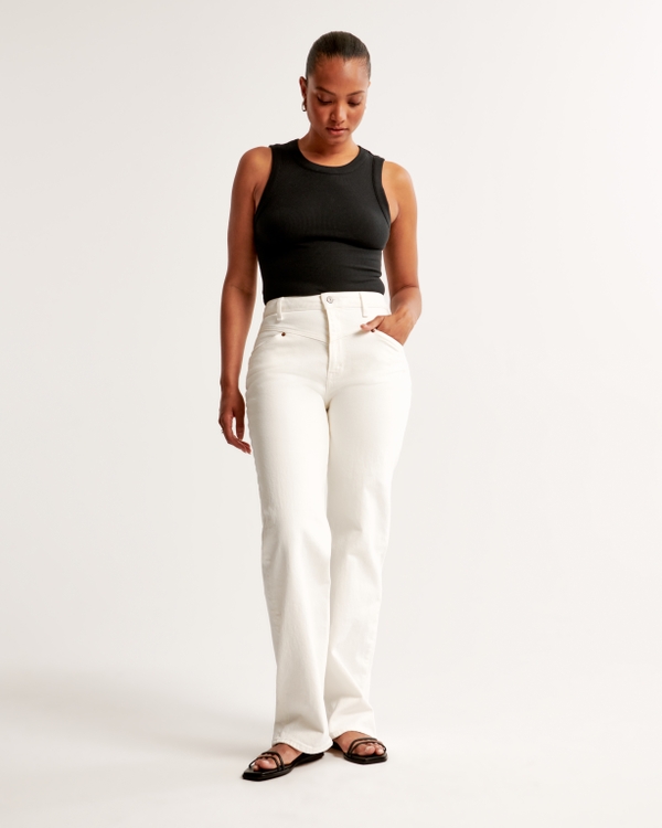 Curve Love High Rise 90s Relaxed Jean, Ecru With Front Yoke