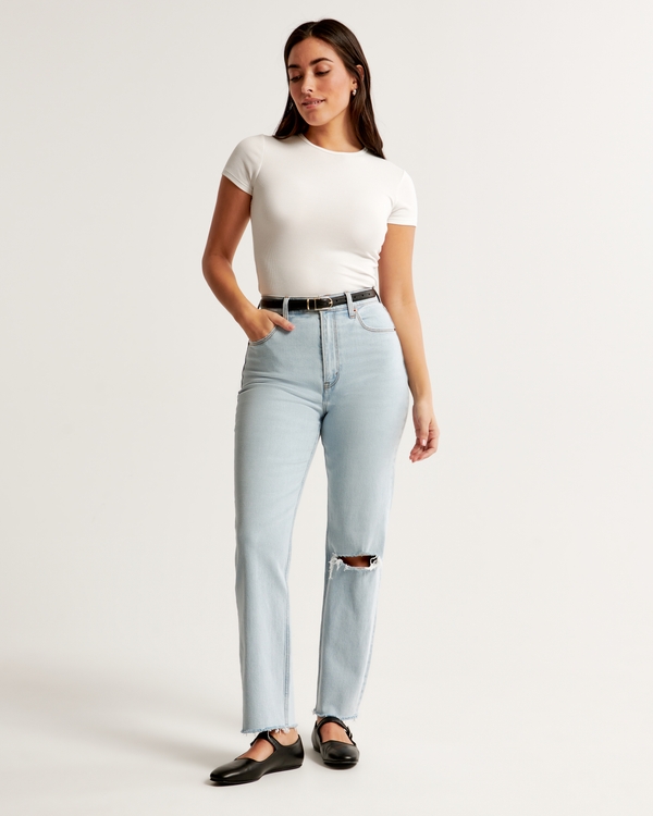 Curve Love Ultra High Rise Ankle Straight Jean, Light Destroy