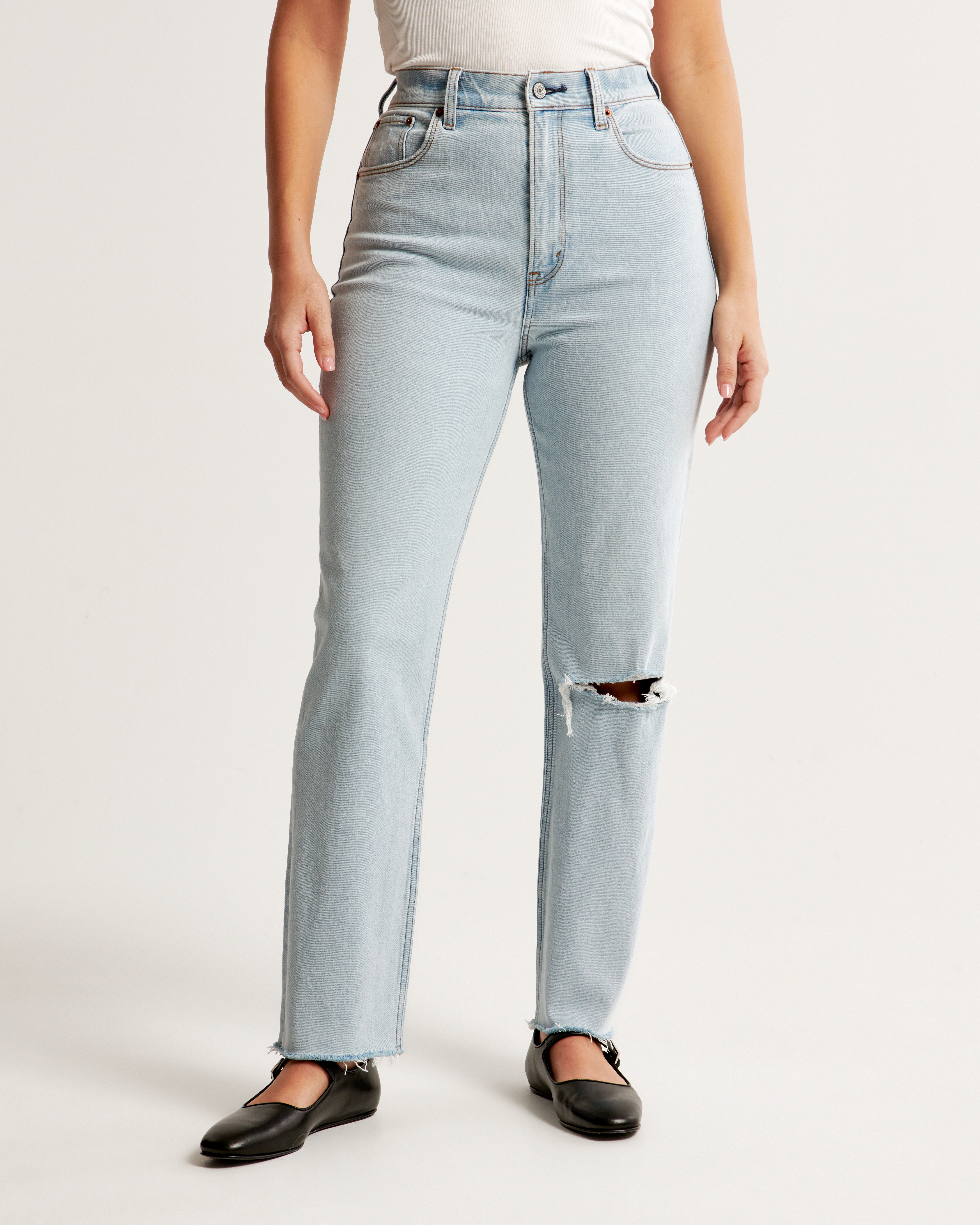 High rise ankle fashion straight jeans abercrombie