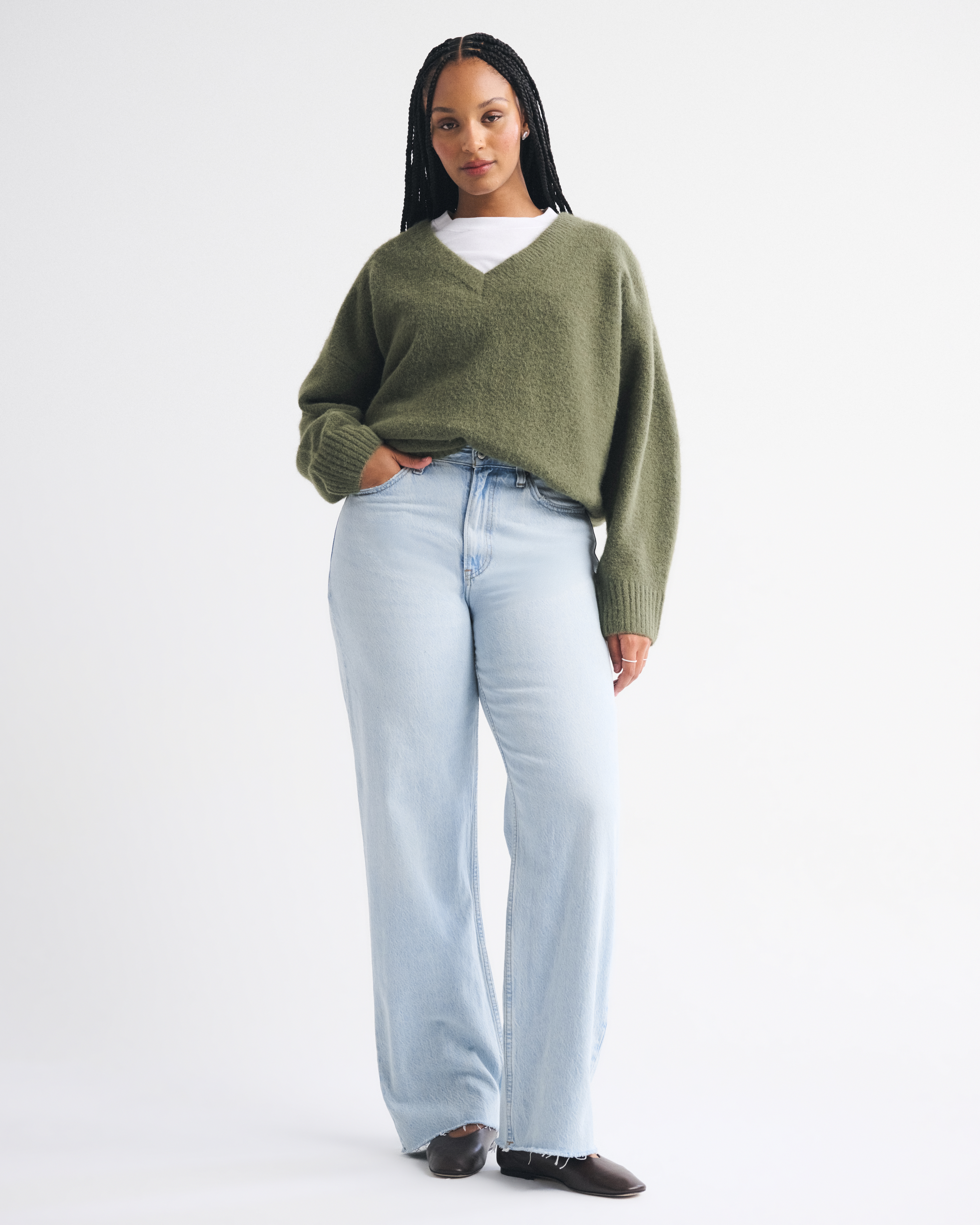 Abercrombie & Fitch Curve Love High Rise Loose Jean In Blue