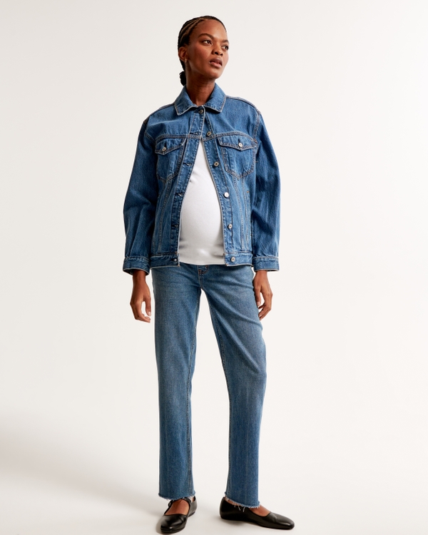 Maternity 90s Straight Jean, Medium With Raw Hem