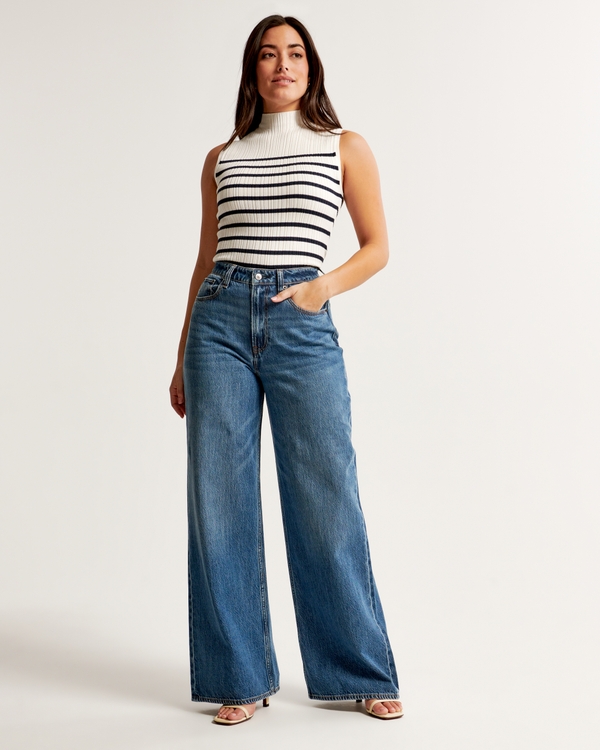  AALLYN Women Seamed Front Wide Leg Jeans Elastic Waist Stretch Denim  Straight Leg Jeans High Waisted Baggy Jean(Size:Large,Color:White) :  Clothing, Shoes & Jewelry