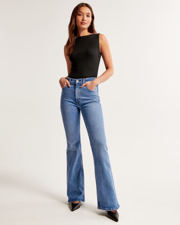 Women Jeans High-Rise Bell Bottom Flare Jeans Broad Feet Long