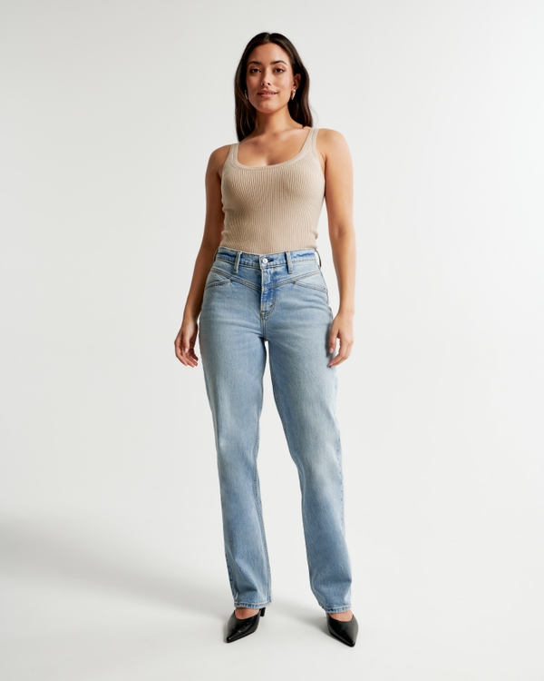 Curve Love Mid Rise 90s Straight Jean, Light With Yoke Front