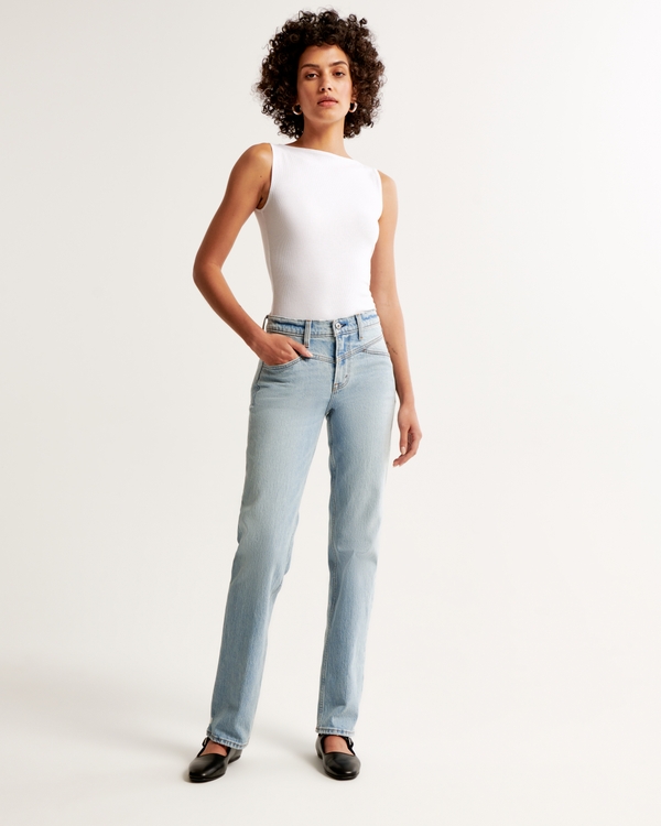 Mid Rise 90s Straight Jean, Light With Yoke Front