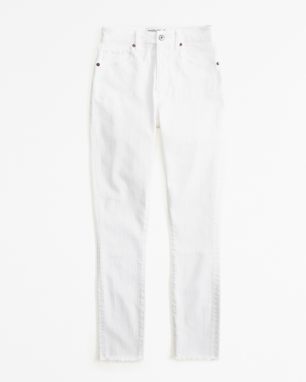Curve Love High Rise Super Skinny Ankle Jean, White With Raw Hem