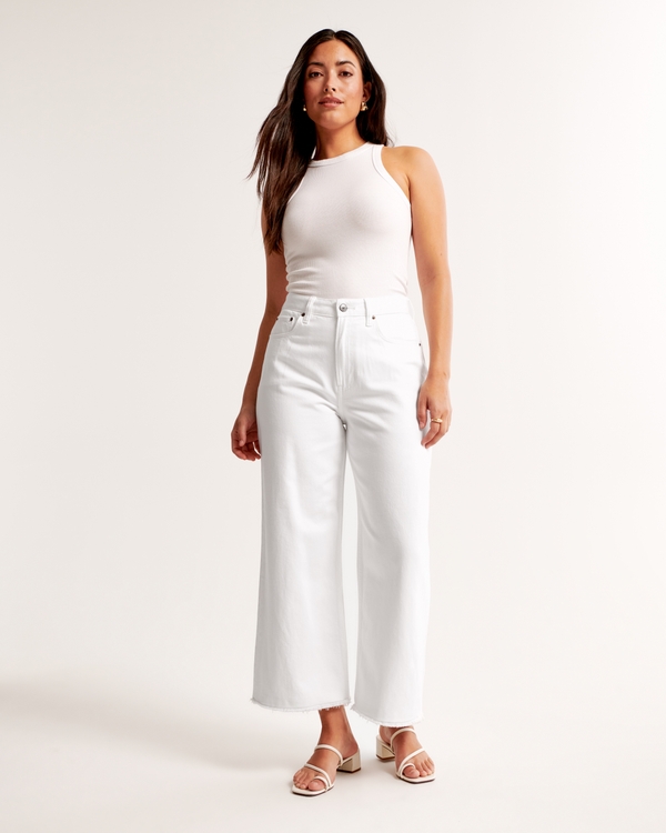 Curve Love High Rise Cropped Wide Leg Jean, White With Raw Hem