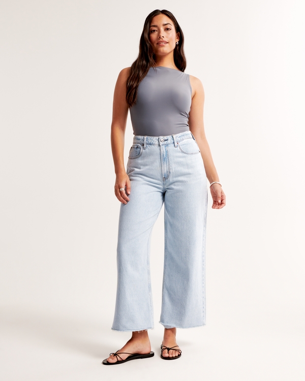 Curve Love High Rise Cropped Wide Leg Jean, Light With Raw Hem