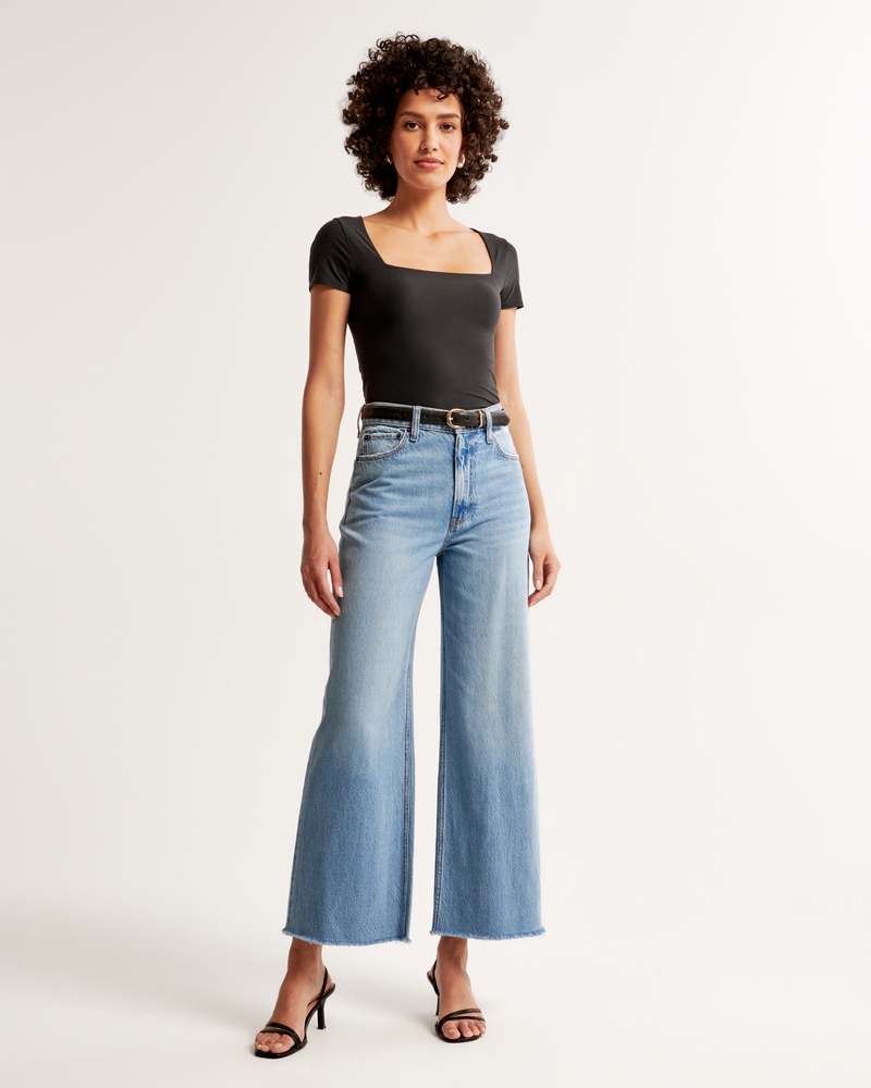 Women's High Rise Cropped Wide Leg Jean Women's Clearance
