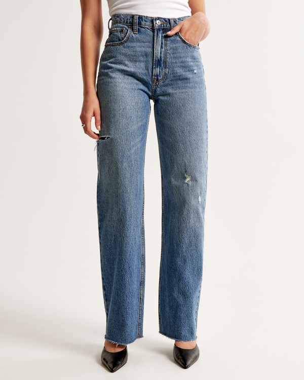 High Rise Loose Jean, Medium With Side Slash view 2