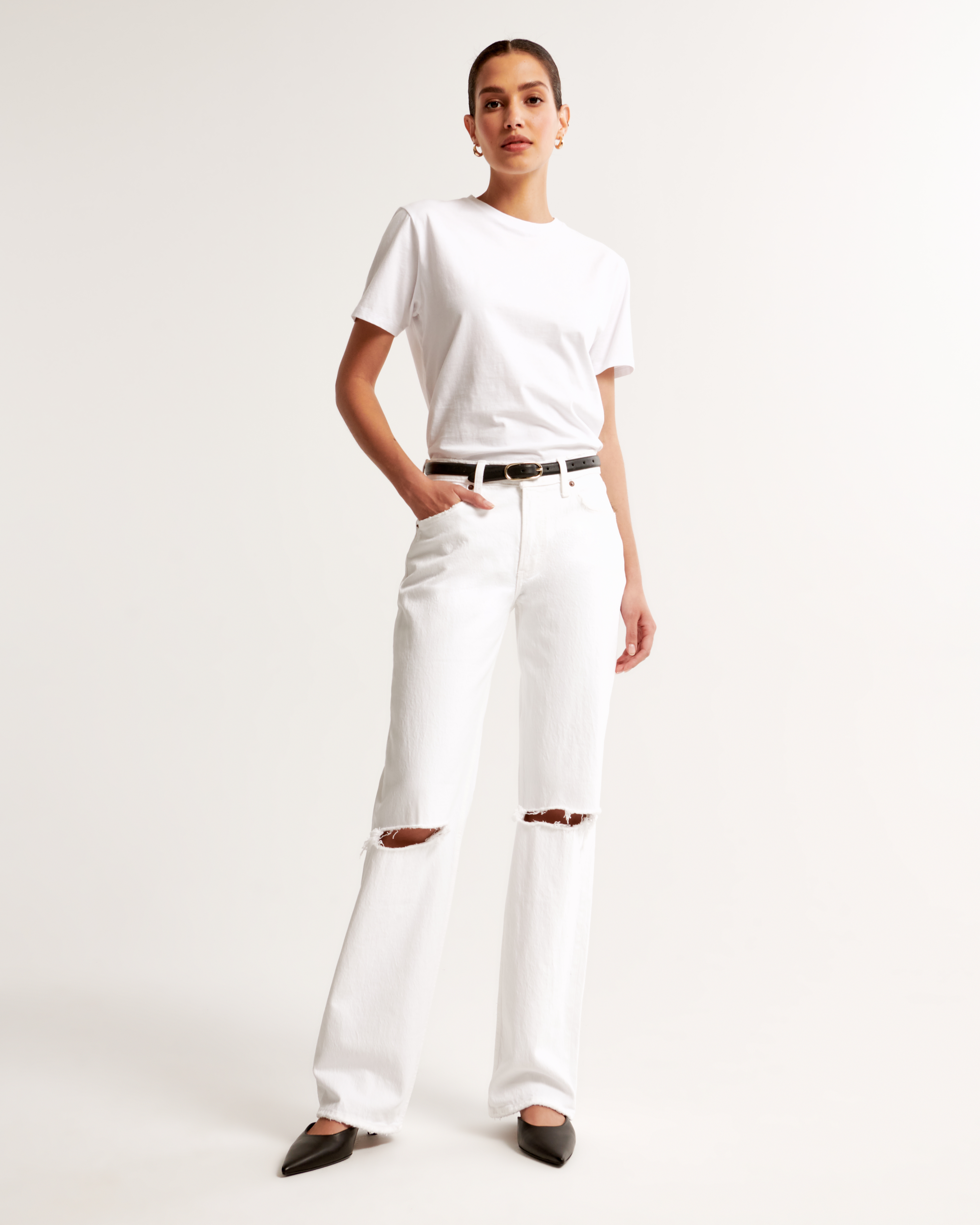 ★ ★ Women's Low Rise Baggy Fit White Linen Deni Women's Low Rise Baggy Jean | Women's Clearance