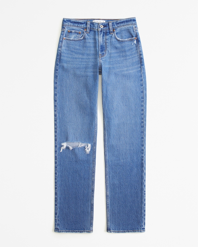 GENERICO Jeans ajustados de cintura alta para mujer- azul