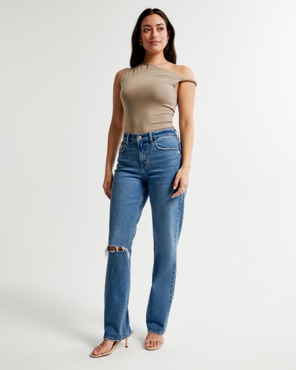 High * Ripped Skinny Jeans, Distressed Cut Out Knee * Hem Denim Pants,  Stretchy High Waist Light Blue Denim Trousers, Women's Denim Jeans & Cloth