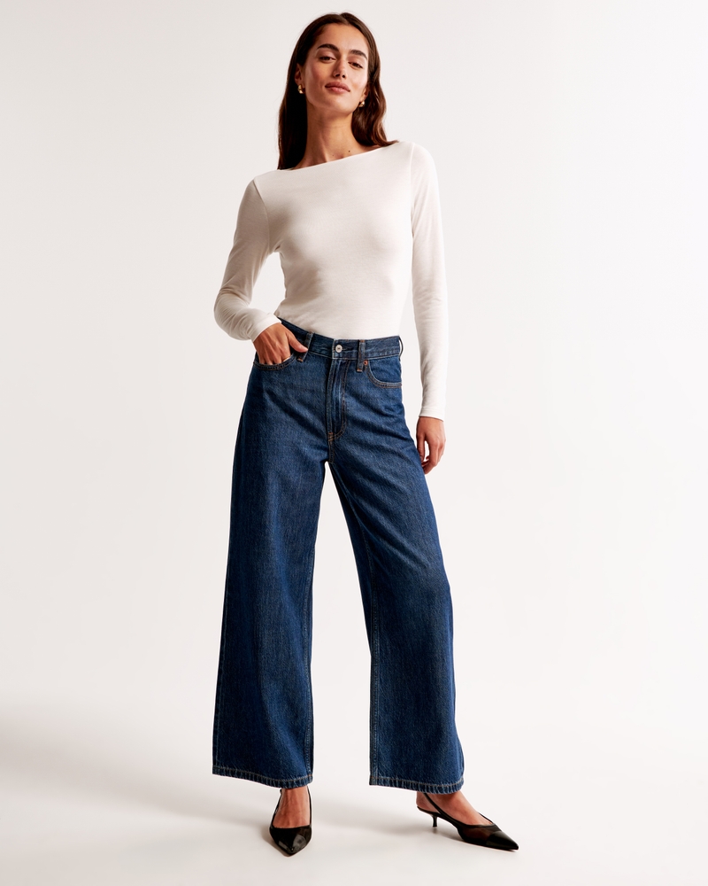 Women's High Rise Cropped Wide Leg Jean Women's Clearance