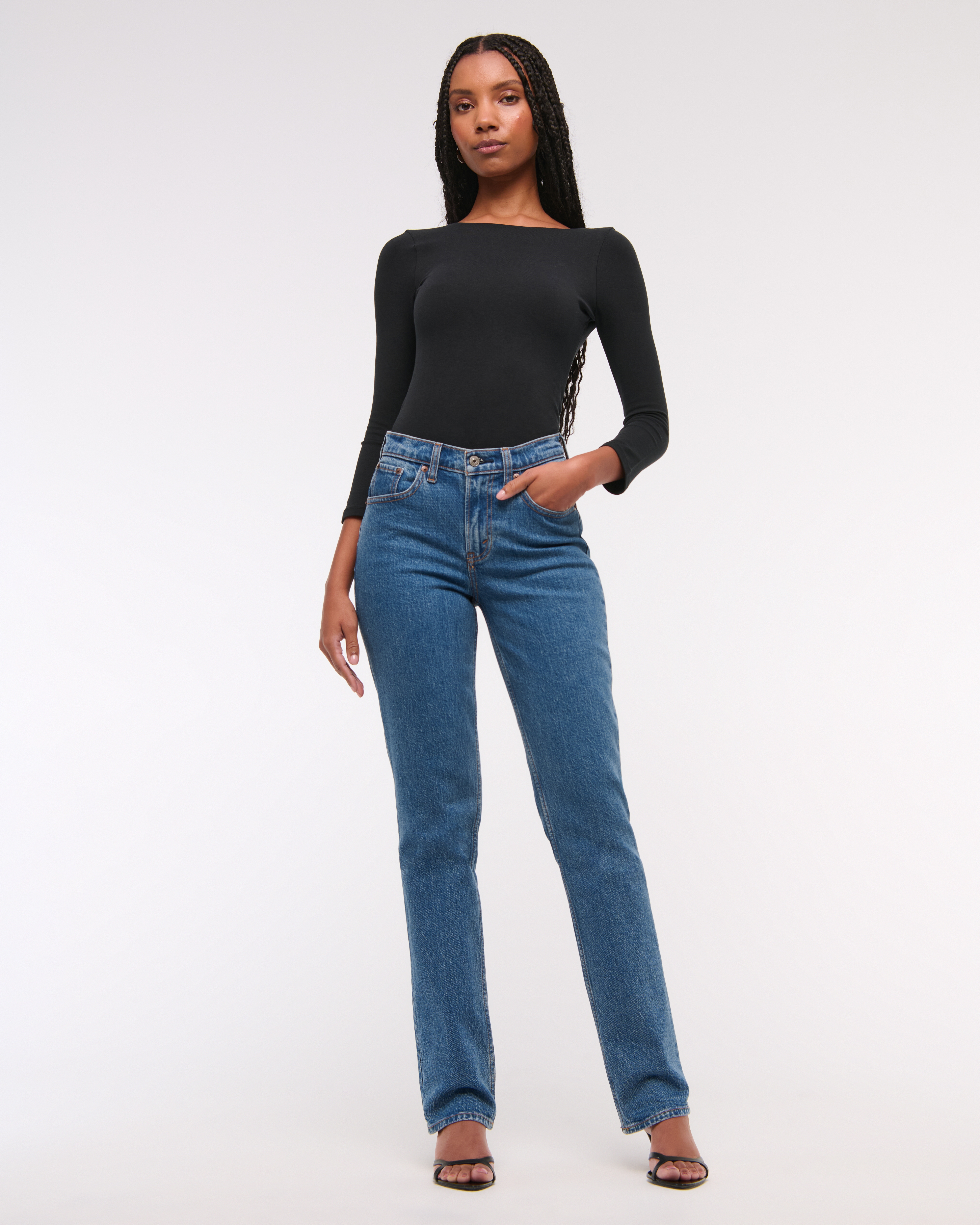 Abercrombie & Fitch Curve Love Mid Rise 90s Straight Jean In Black