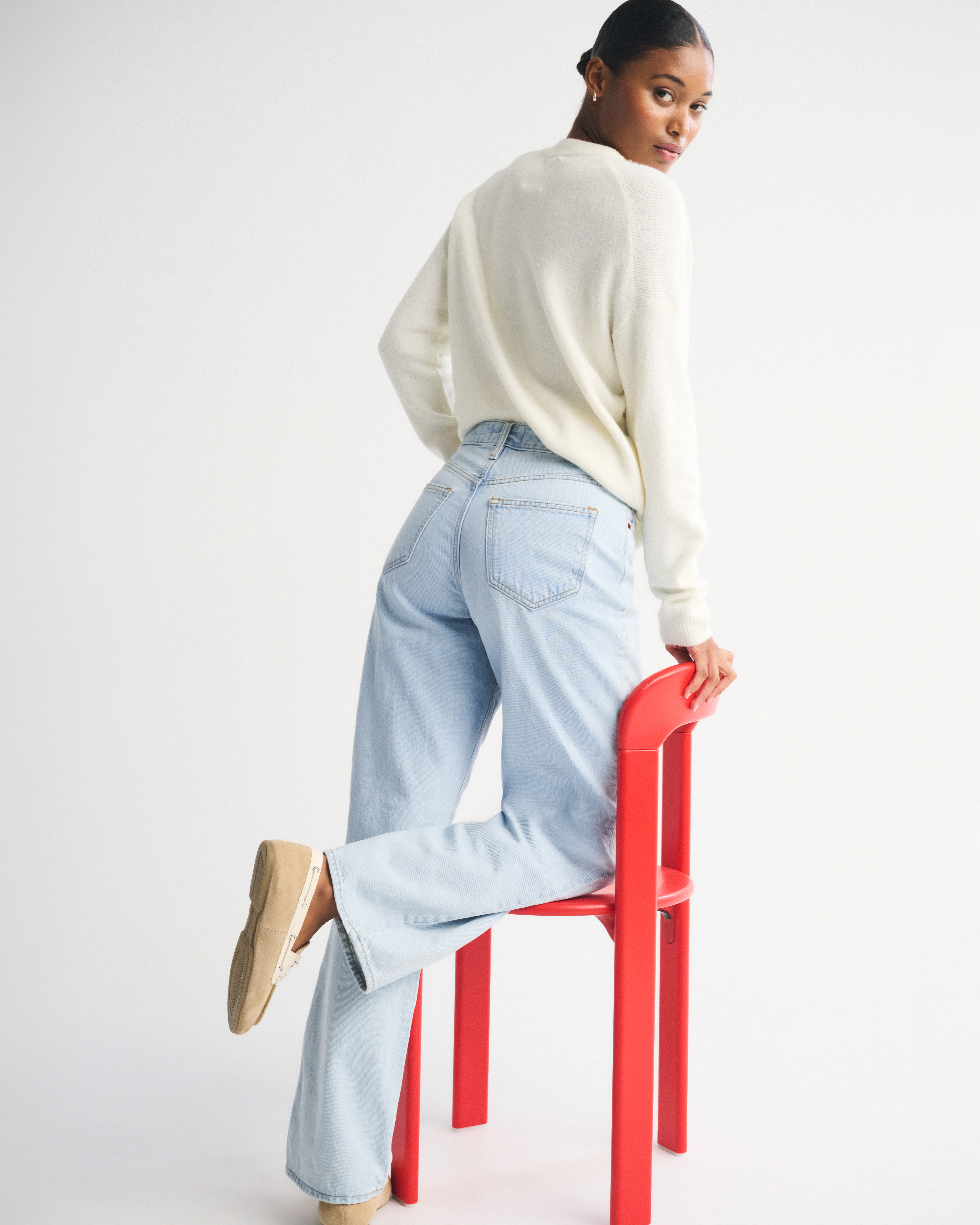 Abercrombie & Fitch Curve Love High Rise Loose Jean In Gray